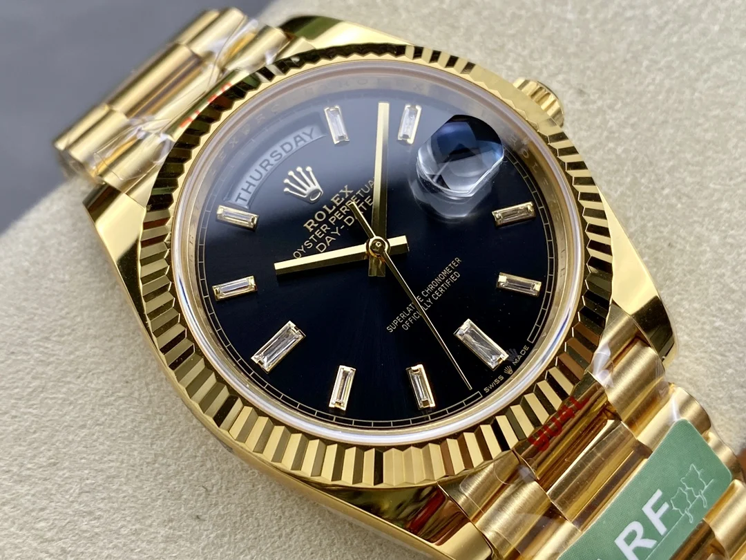 Rolex Day-Date Steel Black Dial — photographed off the sweep