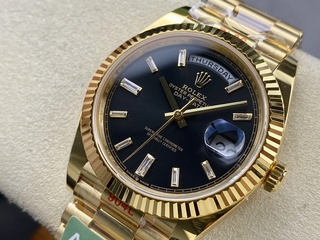Rolex Day-Date Steel Black Dial — photographed off the sweep