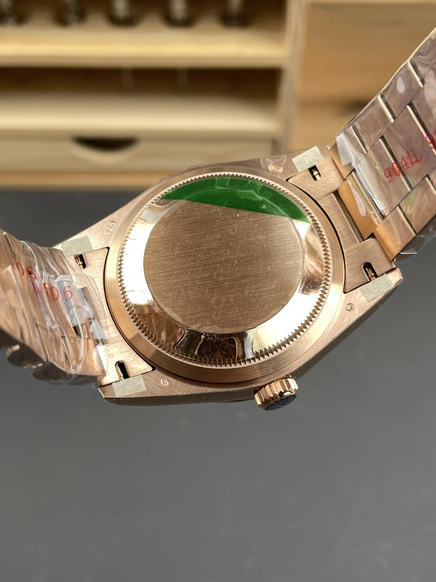Rolex Day-Date Steel Green Dial — photographed off the sweep