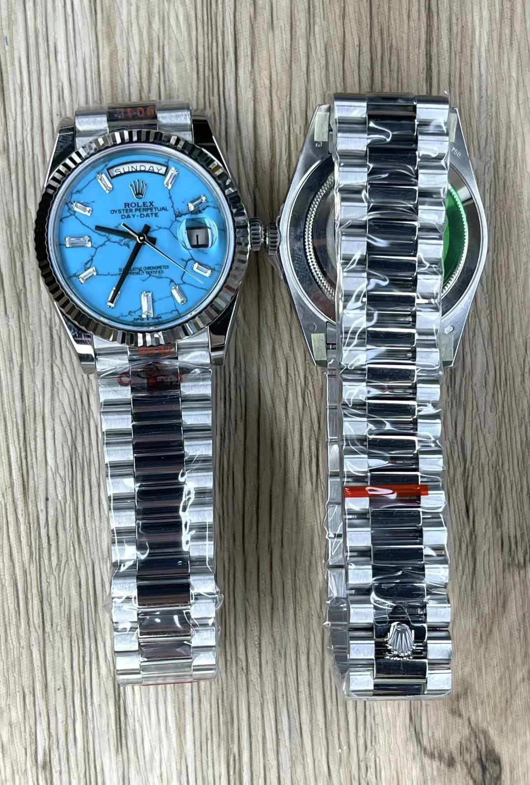 Rolex Day-Date Turquoise Dial 40mm — photographed off the sweep