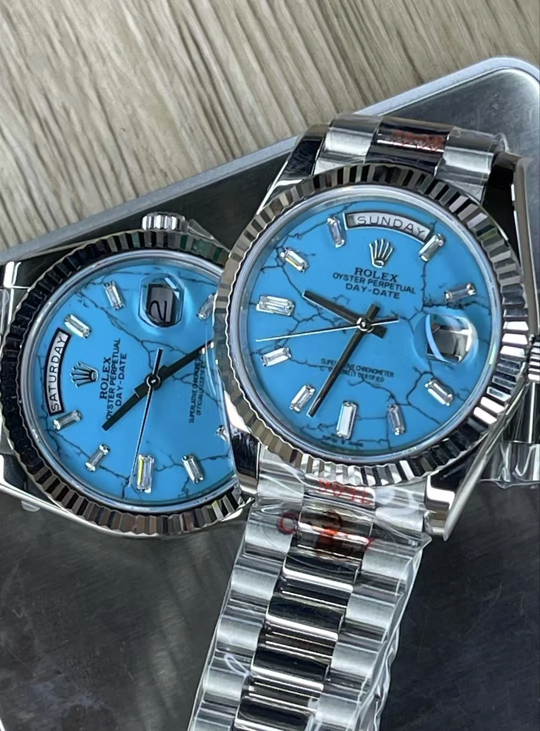 Rolex Day-Date Turquoise Dial 40mm — photographed off the sweep