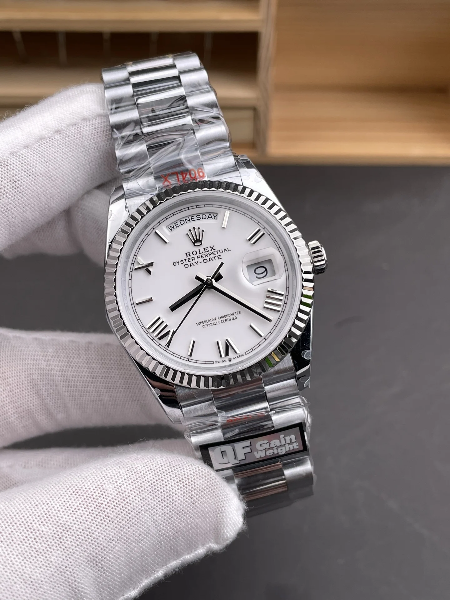 Rolex Day-Date White Dial 36mm — photographed off the sweep
