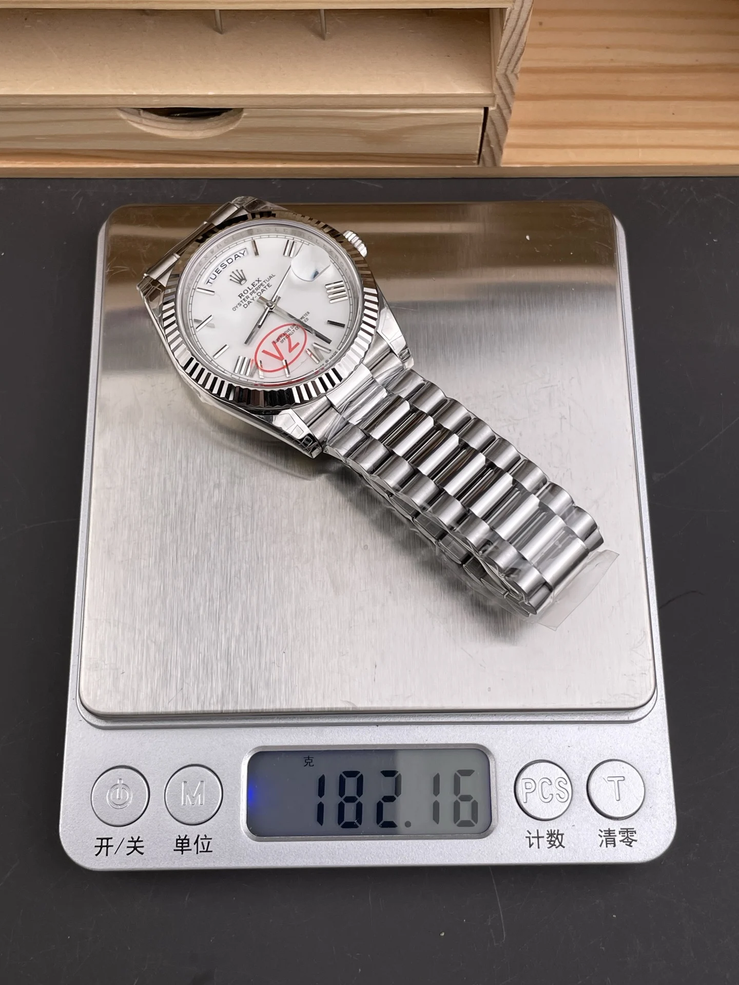 Rolex Day-Date White Dial 40mm — photographed off the sweep