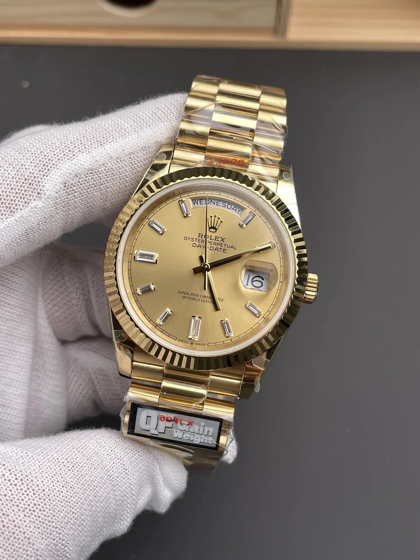 Rolex Day-Date Yellow Dial 40mm — photographed off the sweep
