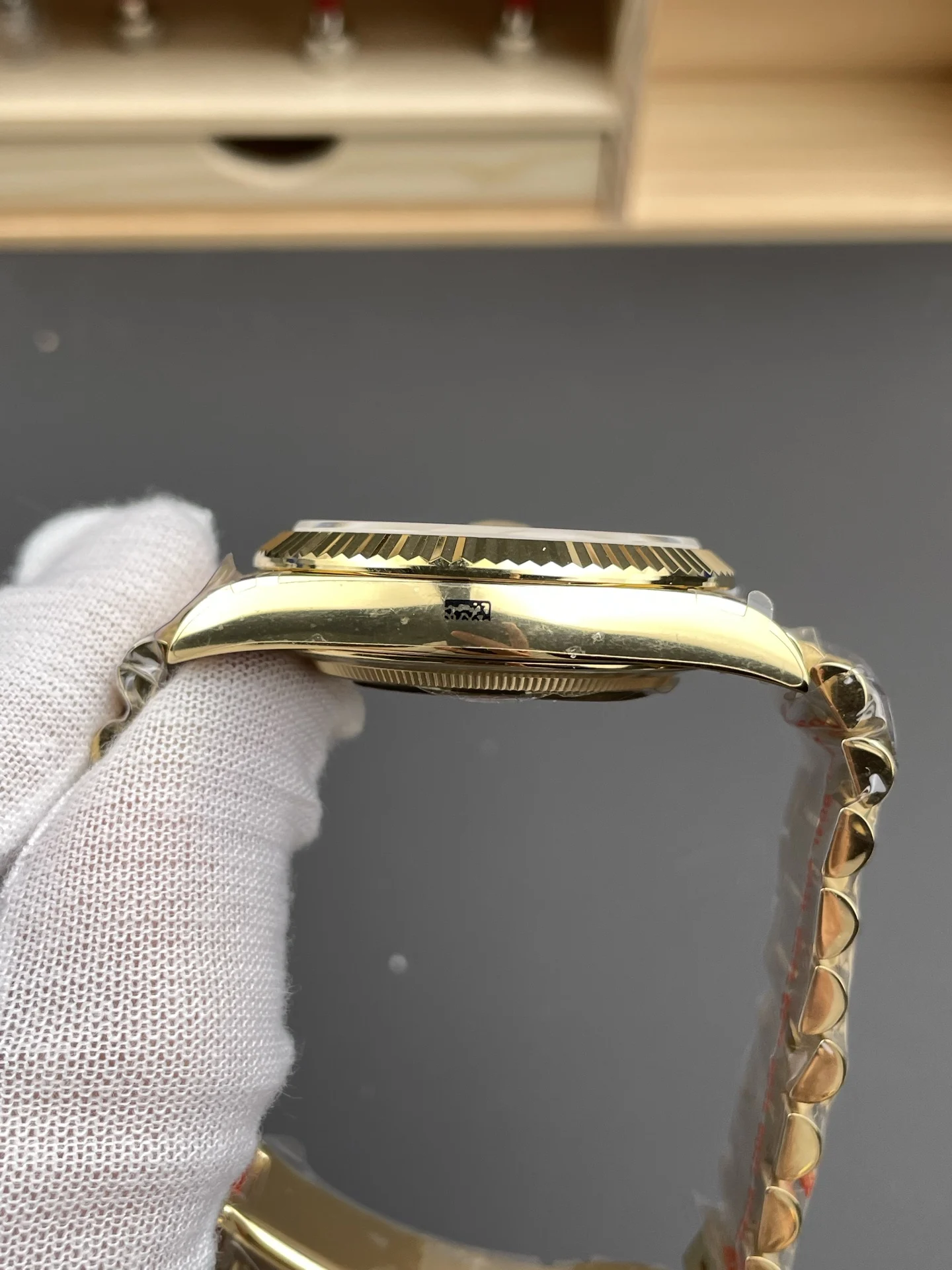 Rolex Day-Date Yellow Dial 40mm — photographed off the sweep
