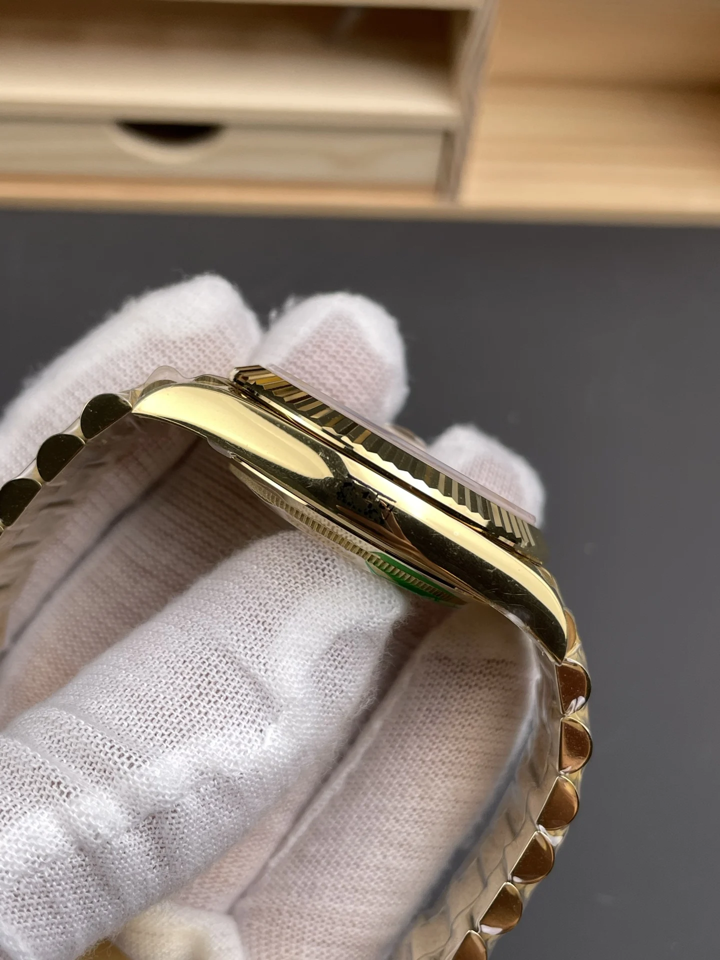 Rolex Day-Date Yellow Dial 40mm — photographed off the sweep