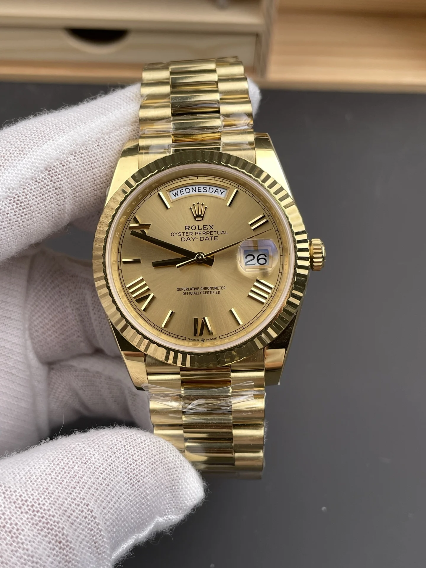 Rolex Day-Date Yellow Gold — photographed off the sweep
