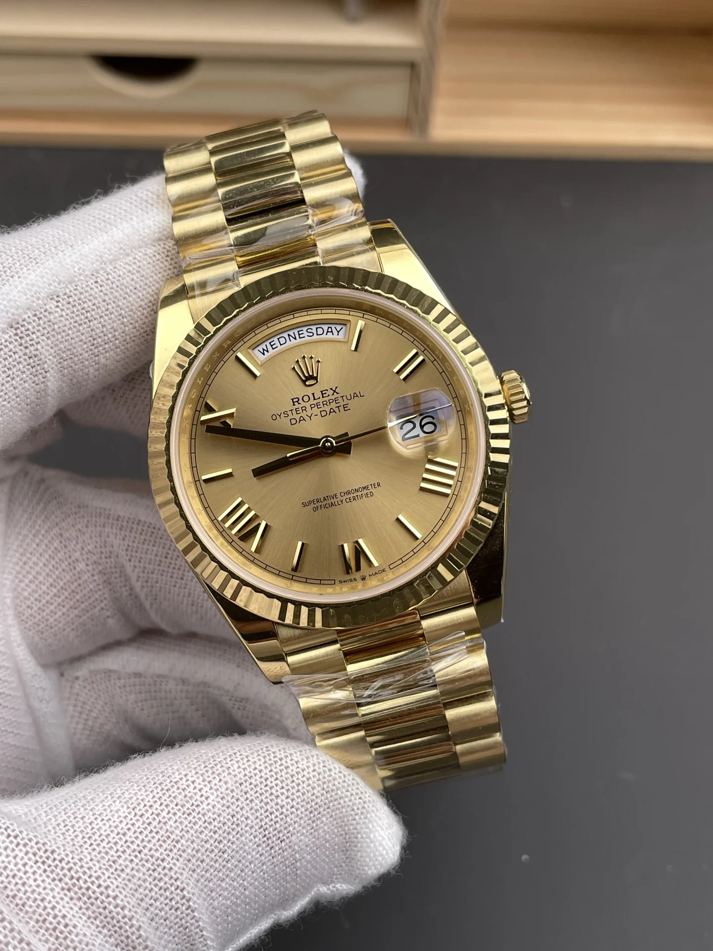 Rolex Day-Date Yellow Gold — photographed off the sweep
