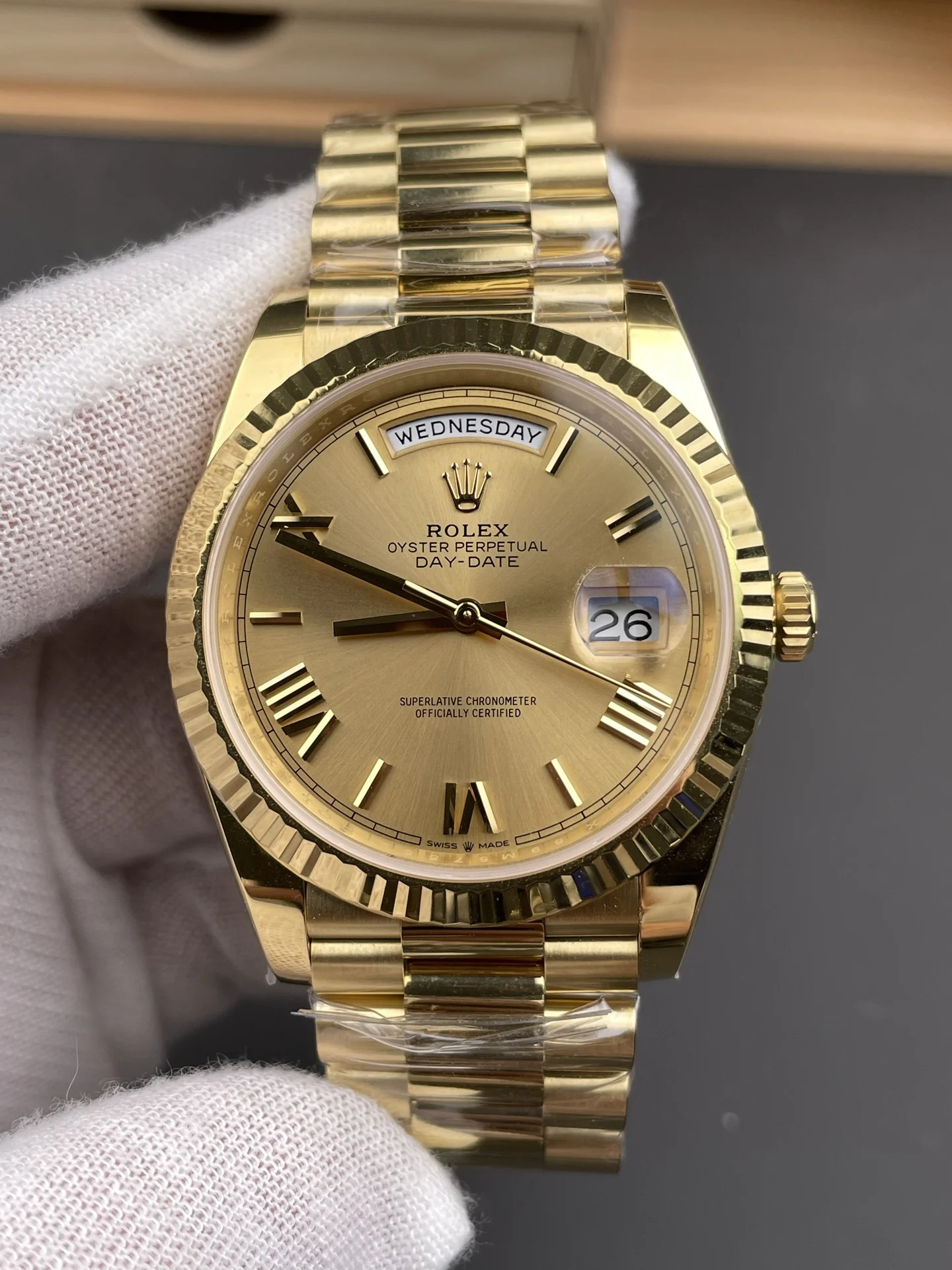 Rolex Day-Date Yellow Gold — photographed off the sweep