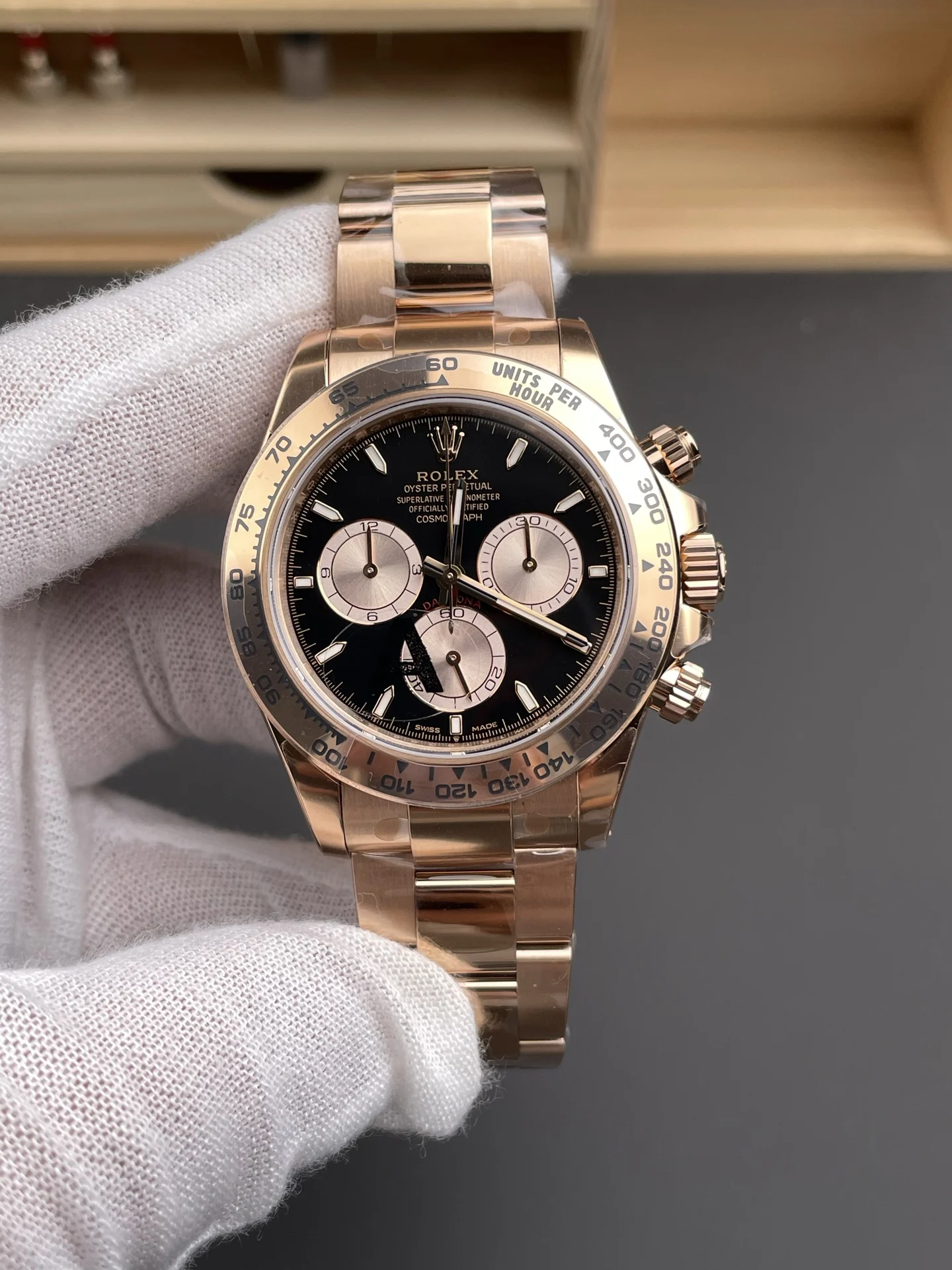 Rolex Daytona Black Dial 40mm — photographed off the sweep
