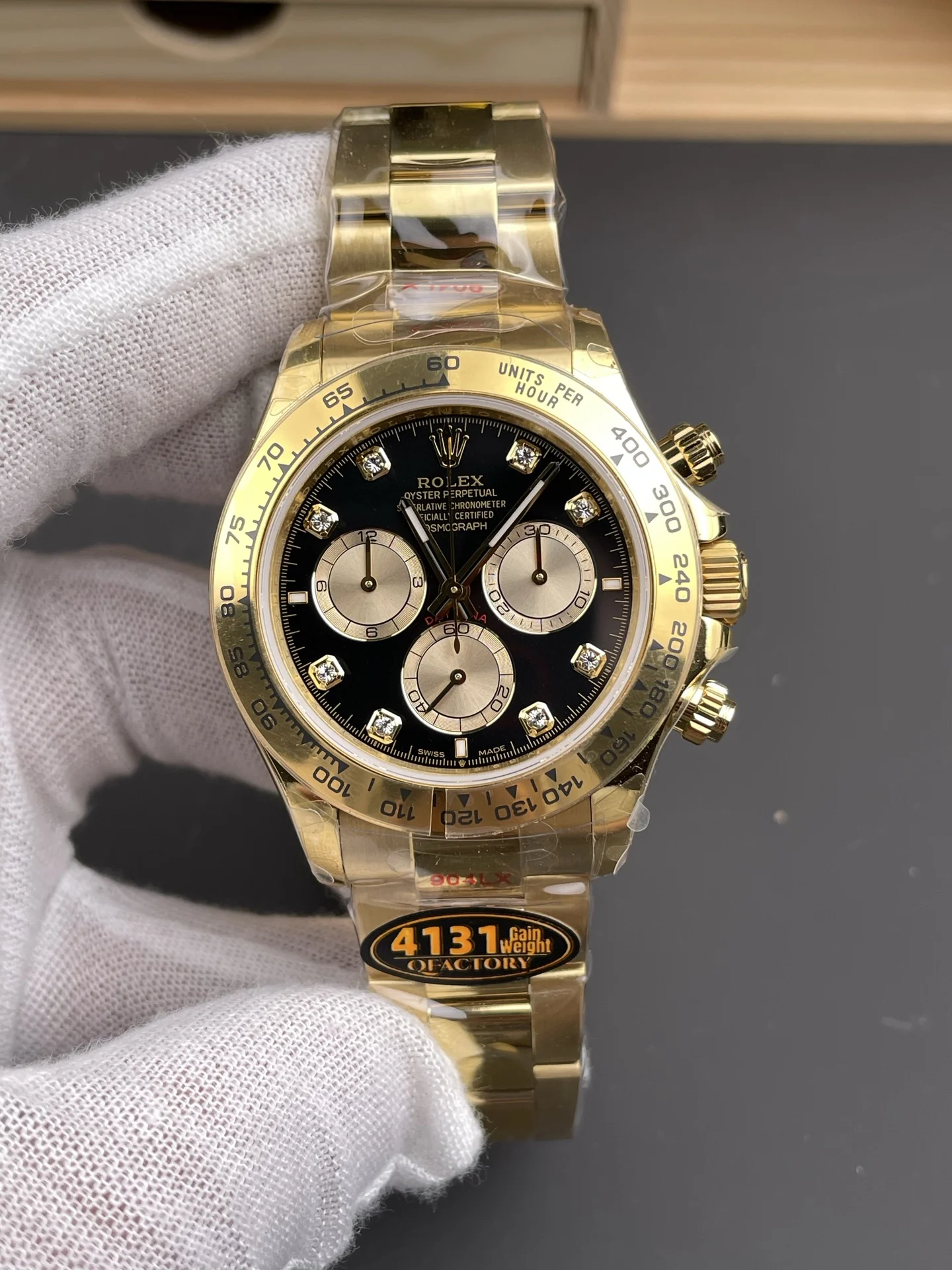 Rolex Daytona Black Dial Diamond-Set 40mm — photographed off the sweep