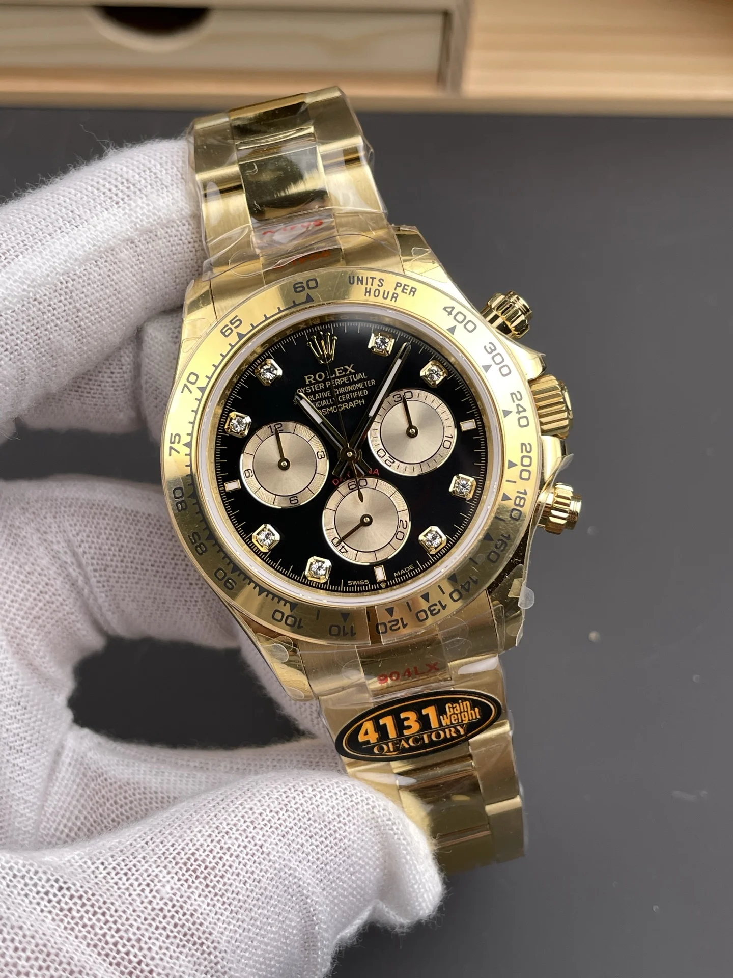 Rolex Daytona Black Dial Diamond-Set 40mm — photographed off the sweep