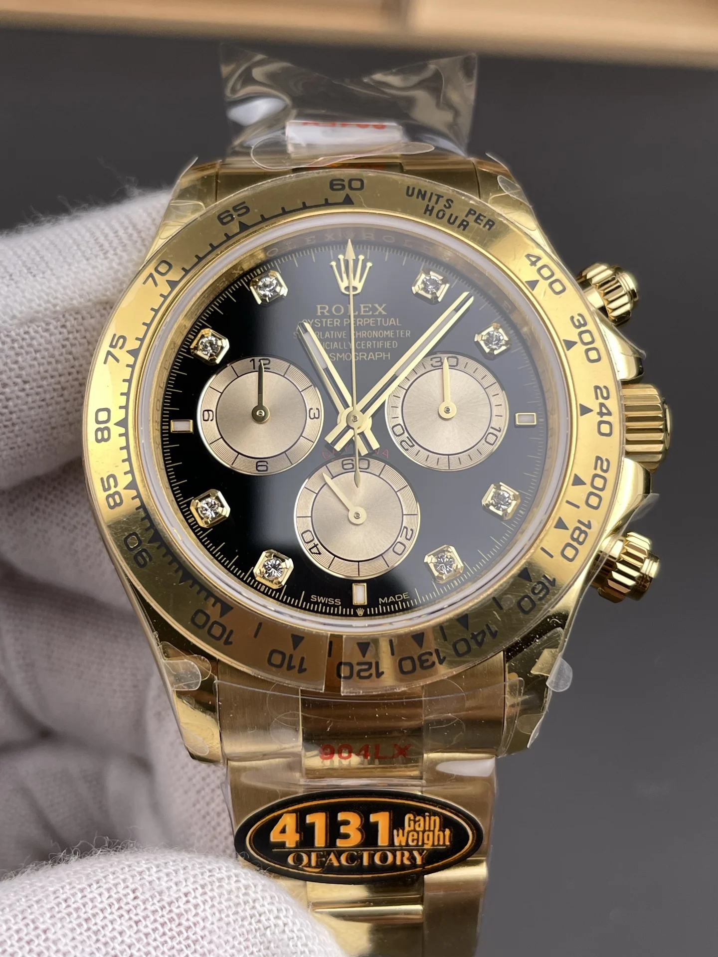 Rolex Daytona Black Dial Diamond-Set 40mm — photographed off the sweep