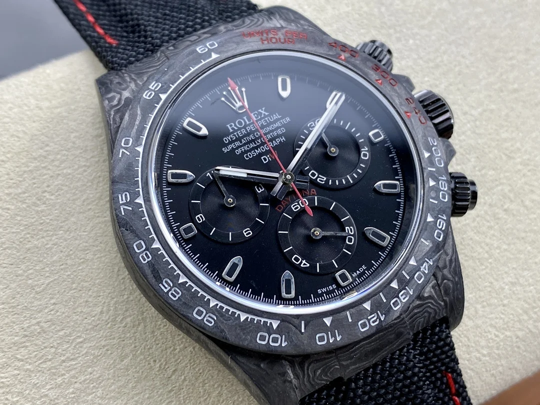 Rolex Daytona Carbon — photographed off the sweep
