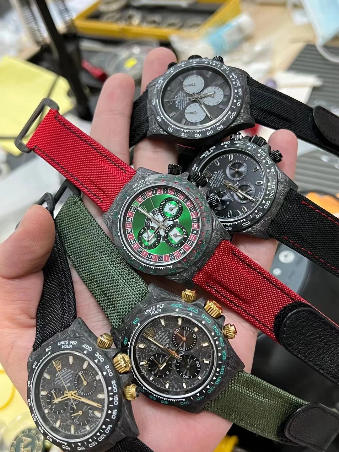 Rolex Daytona Carbon — photographed off the sweep