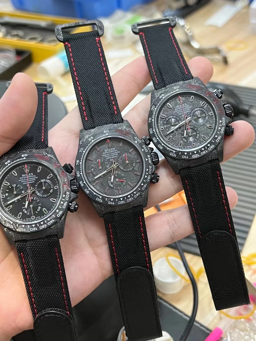 Rolex Daytona Carbon — photographed off the sweep