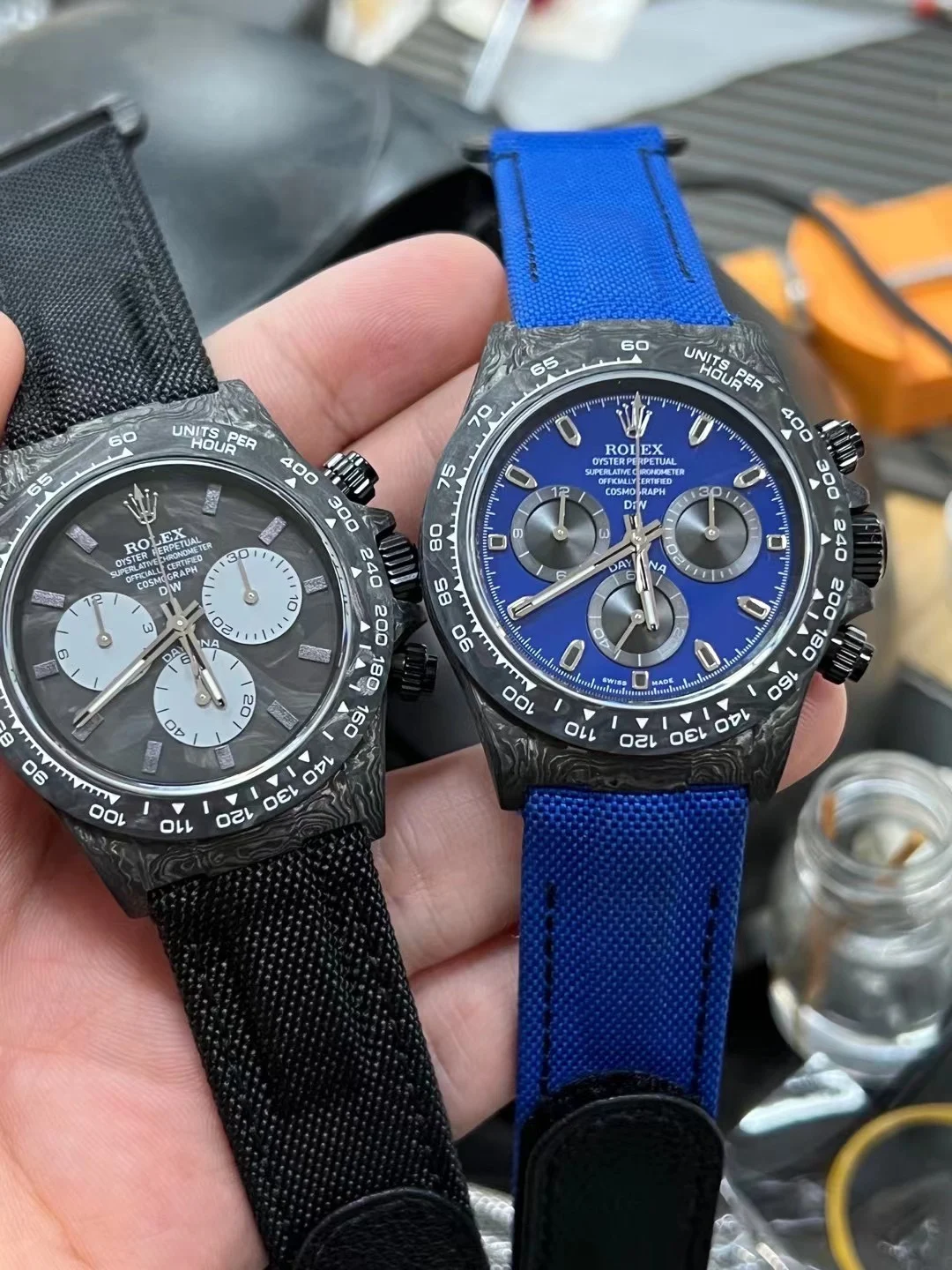 Rolex Daytona Carbon — photographed off the sweep