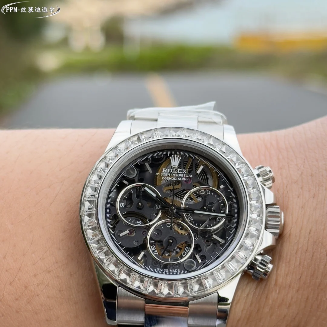 Rolex Daytona Carbon White Dial Diamond-Set — photographed off the sweep