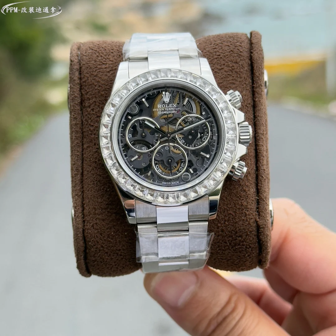 Rolex Daytona Carbon White Dial Diamond-Set — photographed off the sweep