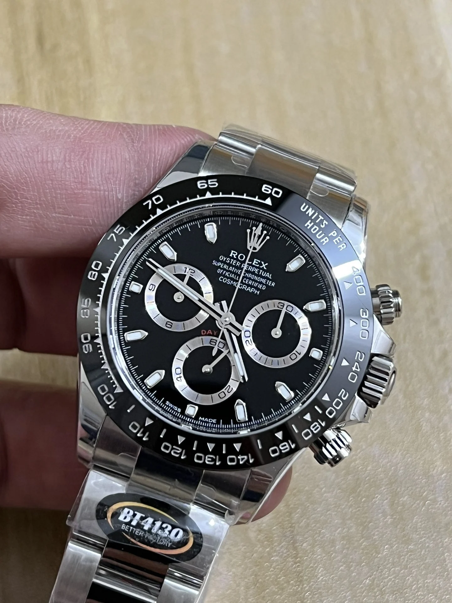 Rolex Daytona Ceramic Black Dial — photographed off the sweep