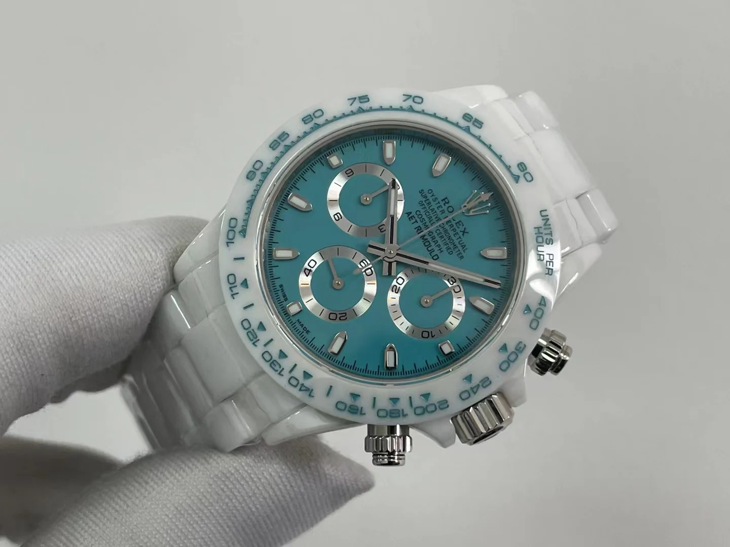 Rolex Daytona Ceramic Blue Dial — photographed off the sweep