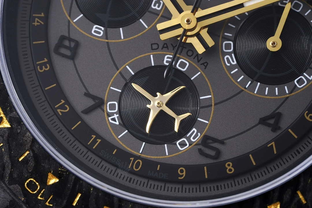 Rolex Daytona Champagne Carbon Black Dial — photographed off the sweep