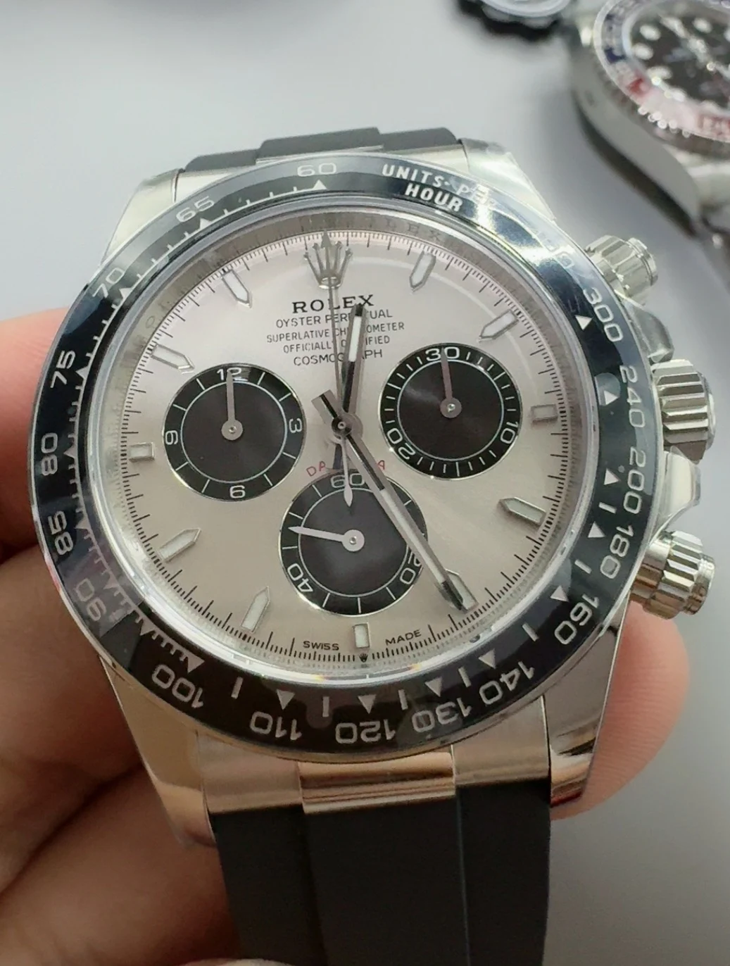 Rolex Daytona Grey Dial — photographed off the sweep