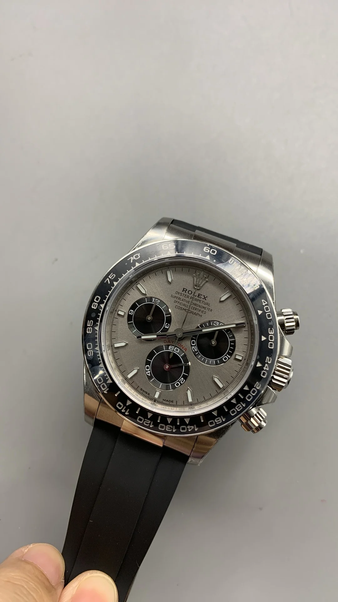 Rolex Daytona Grey Dial — photographed off the sweep