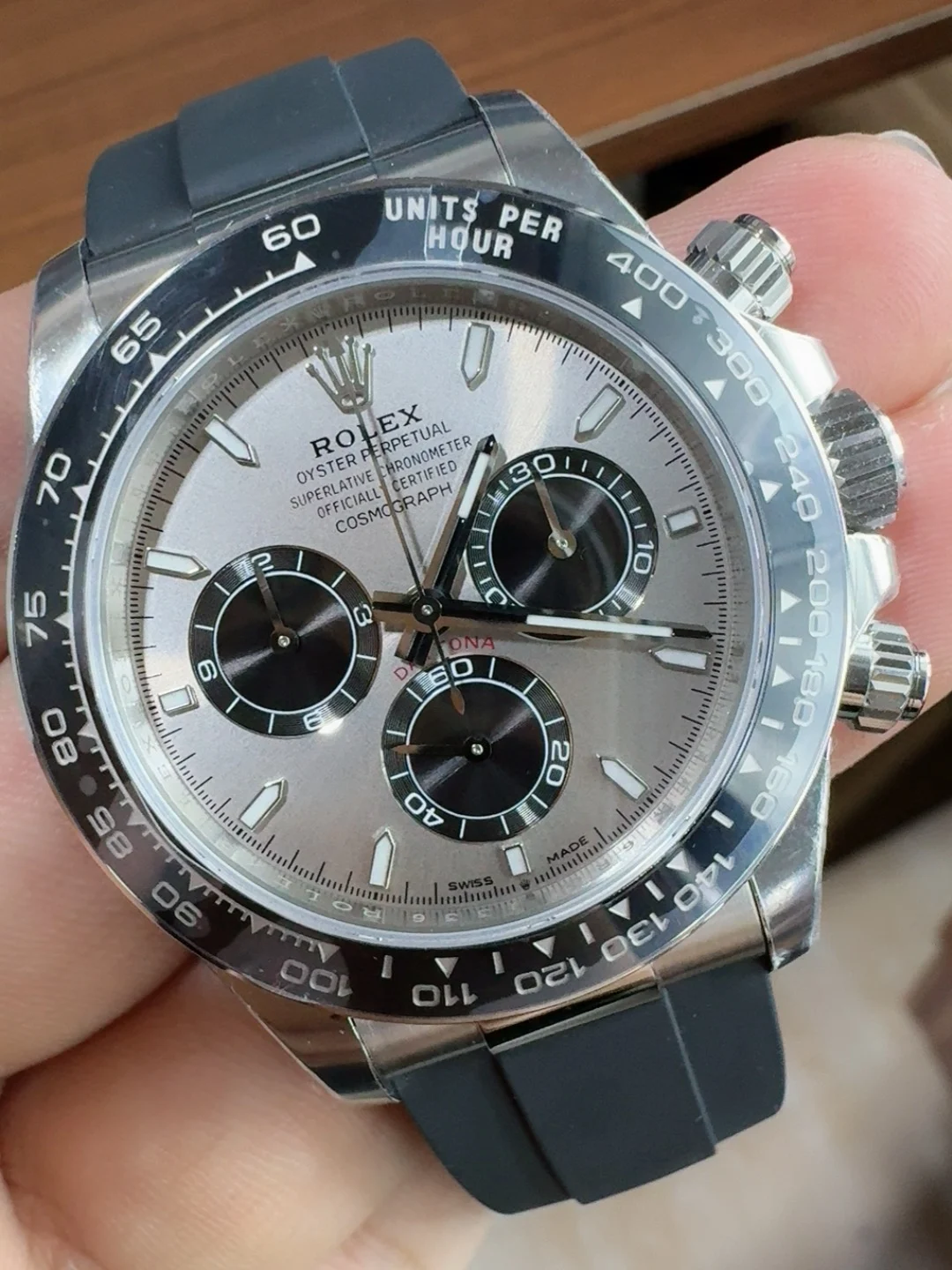 Rolex Daytona Grey Dial — photographed off the sweep