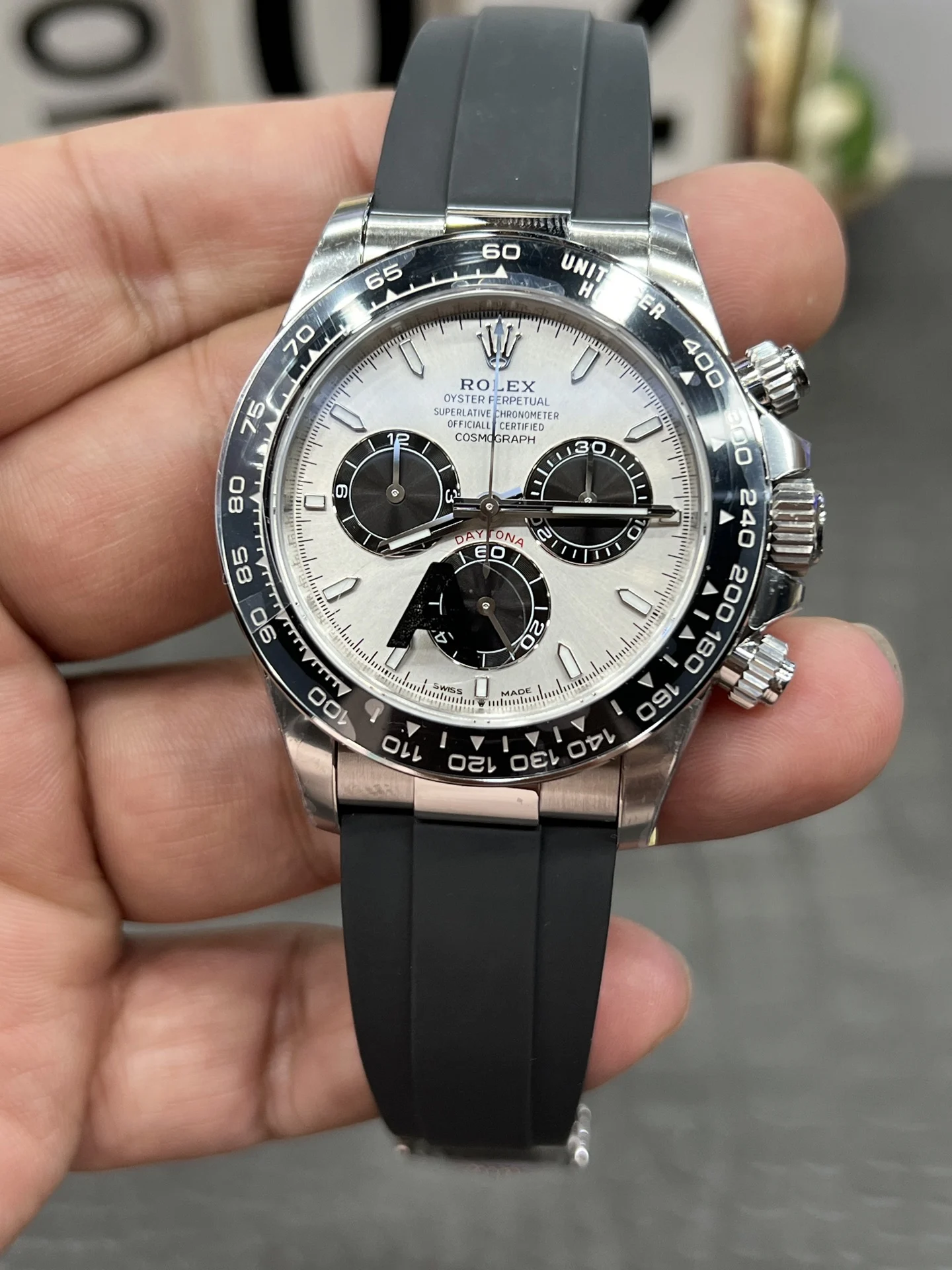Rolex Daytona Grey Dial 40mm — photographed off the sweep