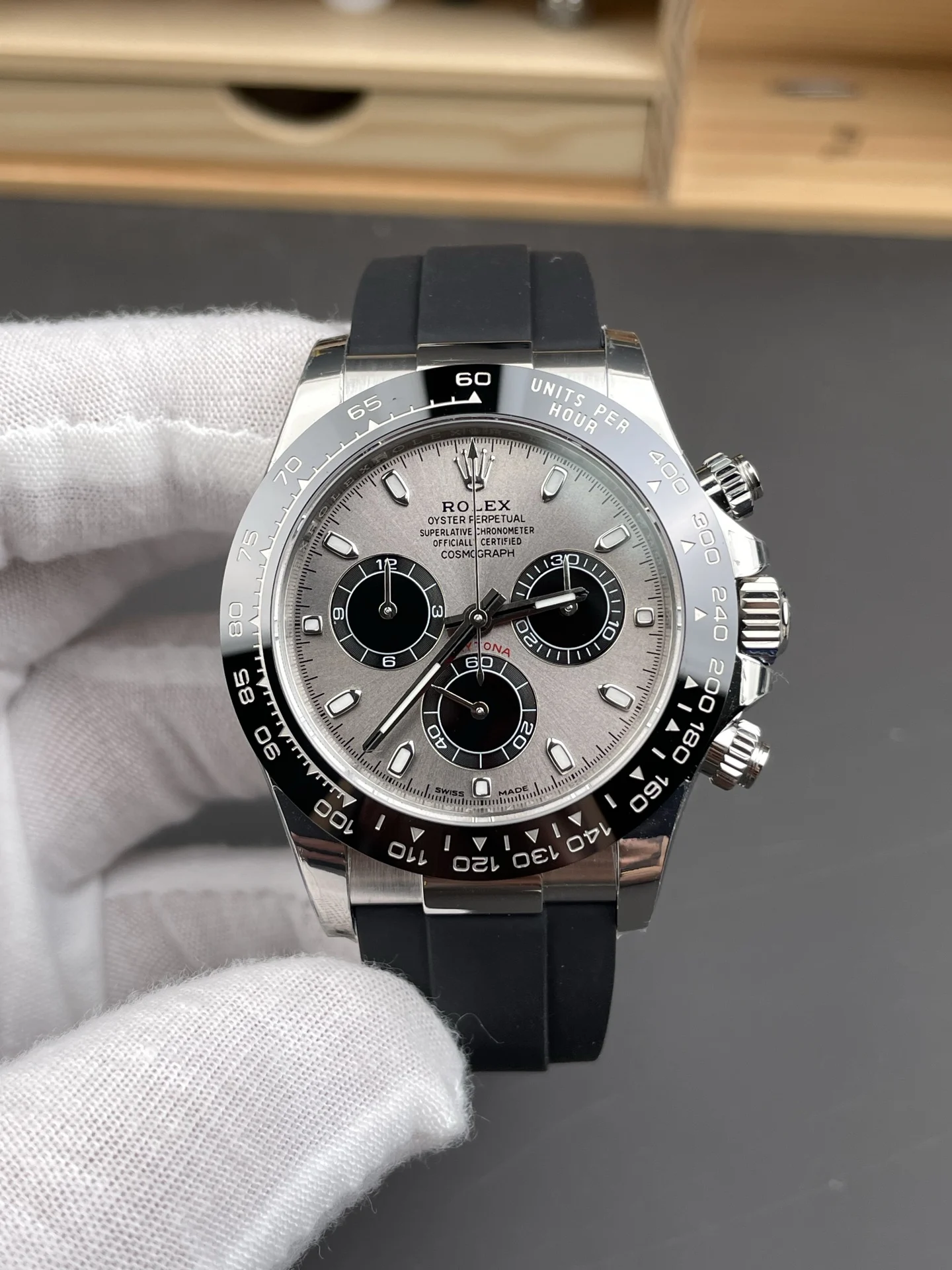 Rolex Daytona Grey Dial 40mm — photographed off the sweep
