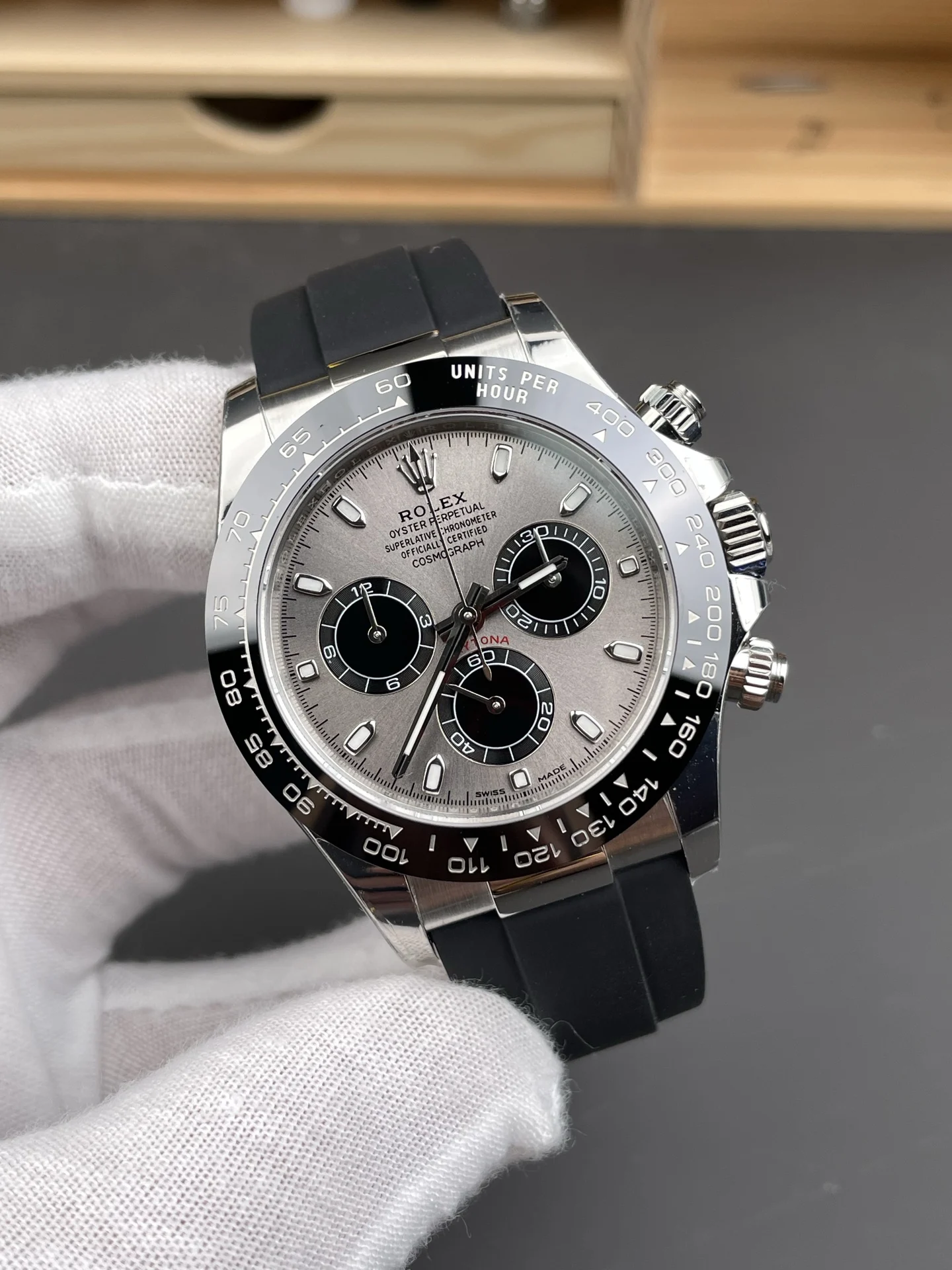 Rolex Daytona Grey Dial 40mm — photographed off the sweep