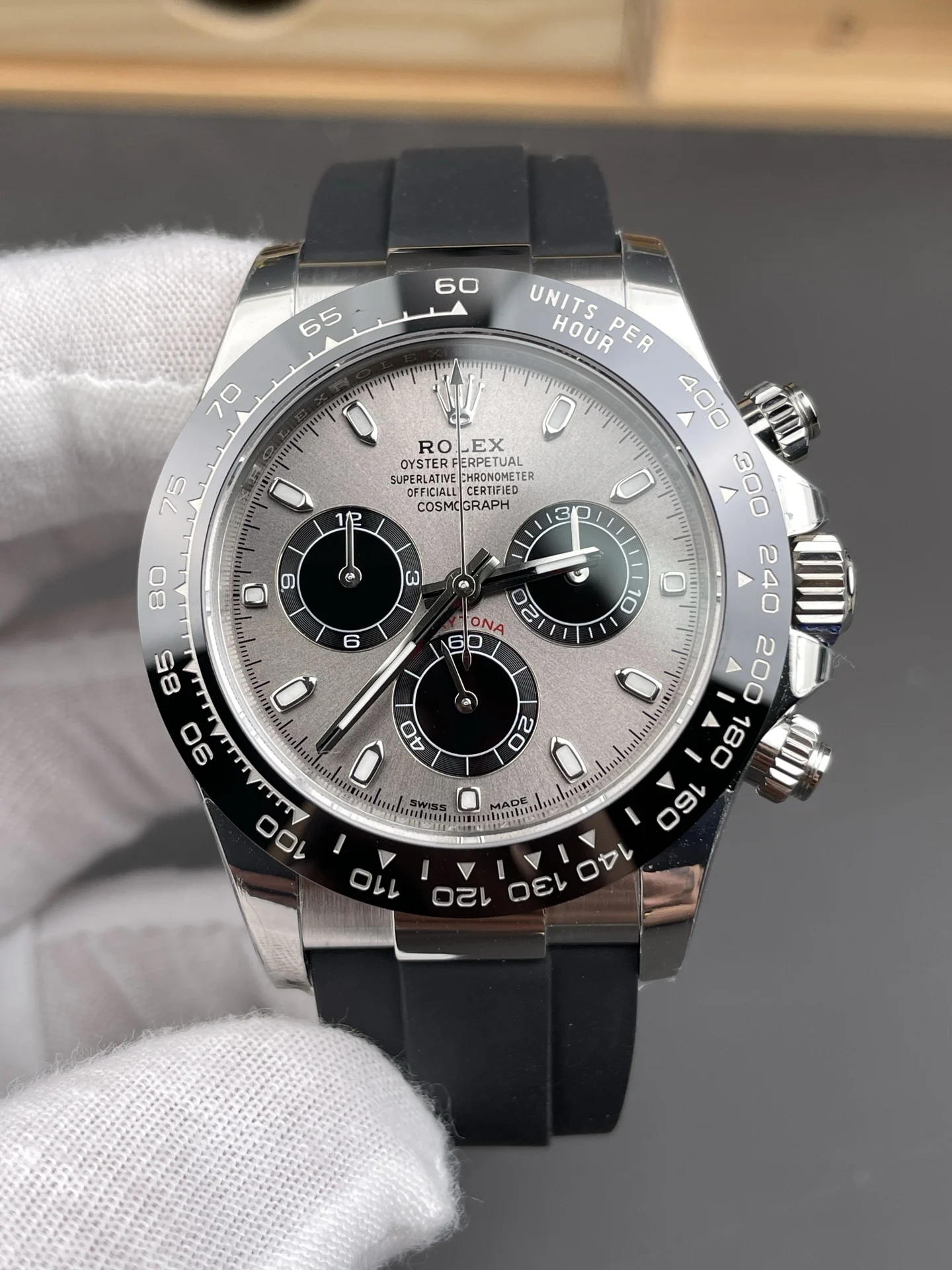 Rolex Daytona Grey Dial 40mm — photographed off the sweep