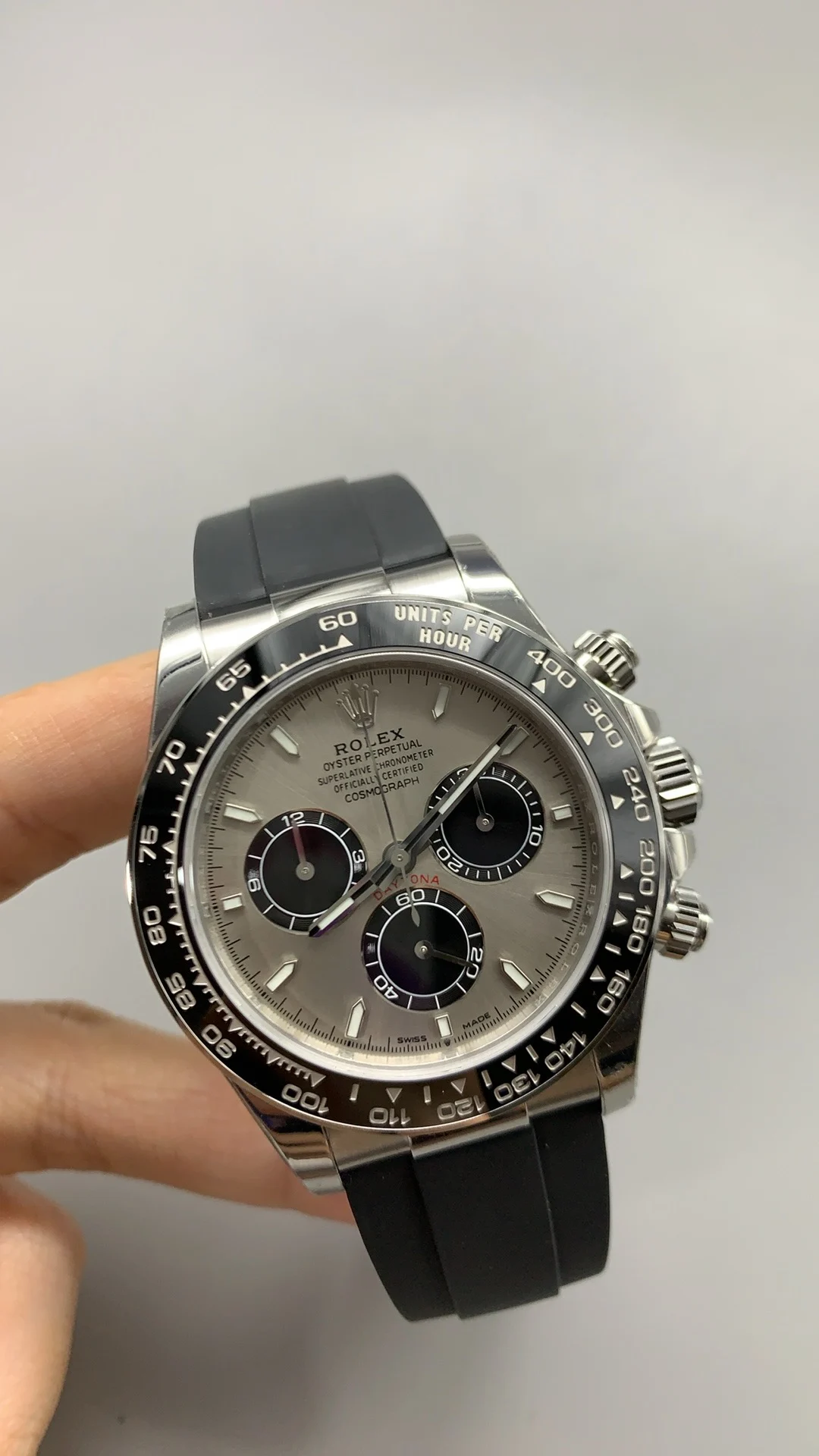 Rolex Daytona Grey Dial — photographed off the sweep