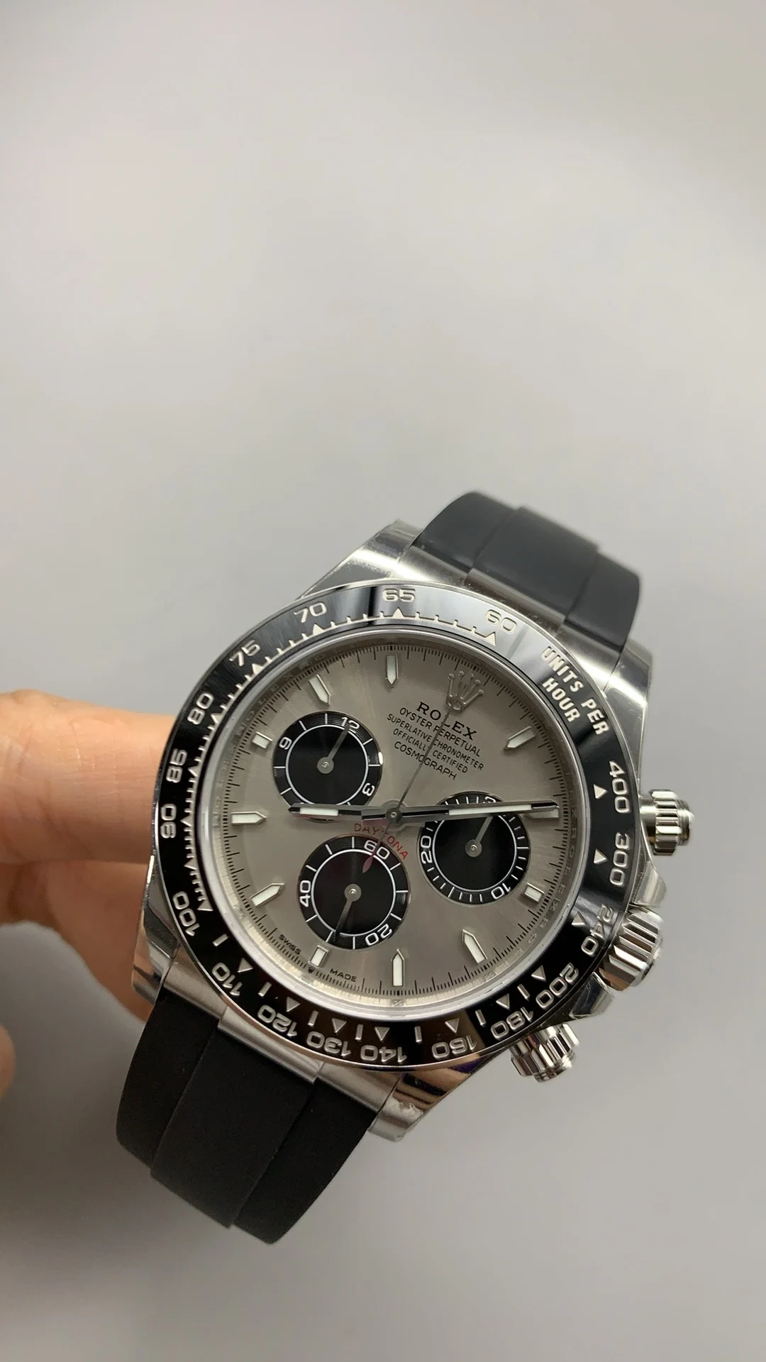 Rolex Daytona Grey Dial — photographed off the sweep