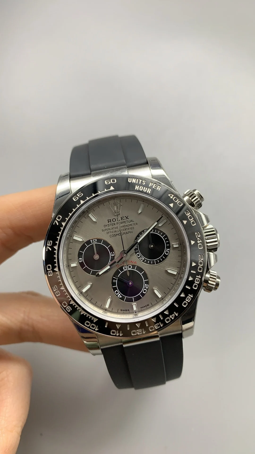 Rolex Daytona Grey Dial — photographed off the sweep
