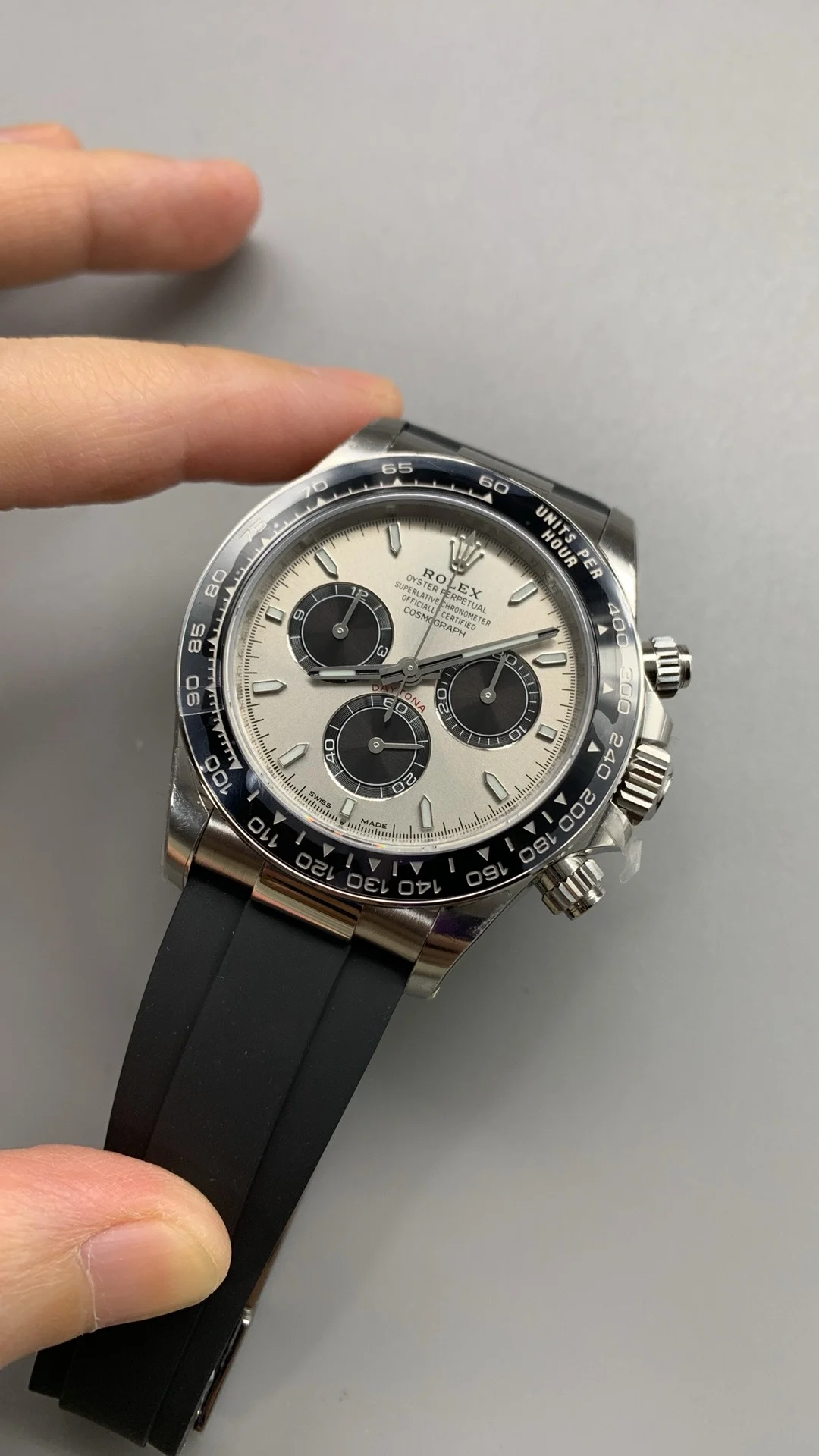 Rolex Daytona Grey Dial — photographed off the sweep