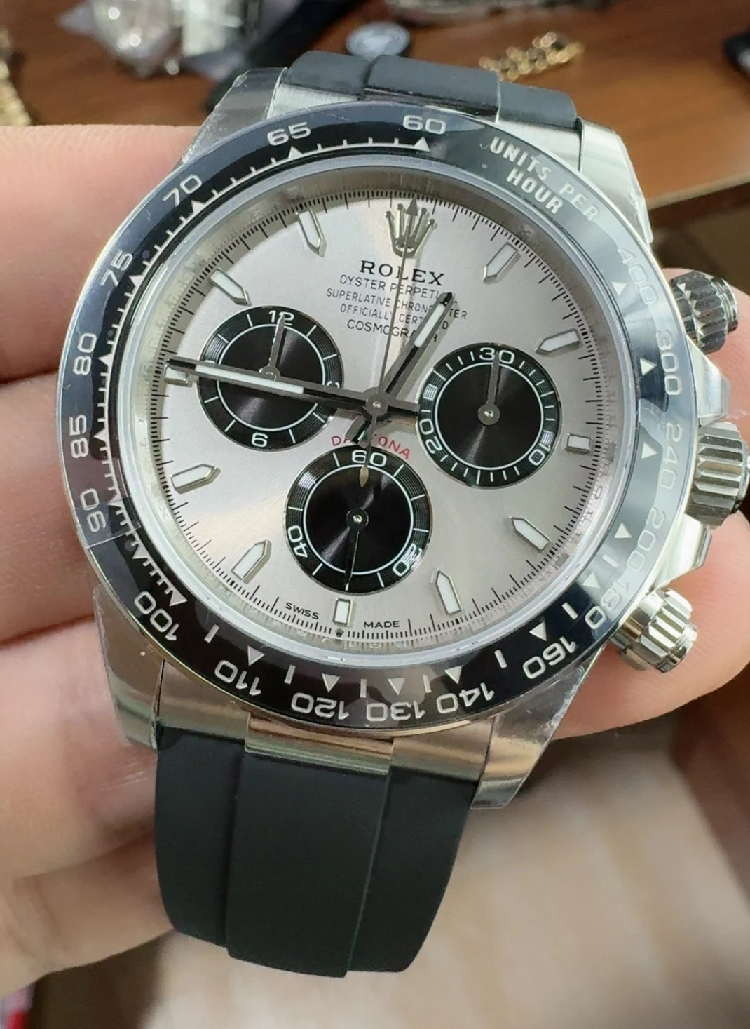 Rolex Daytona Grey Dial — photographed off the sweep