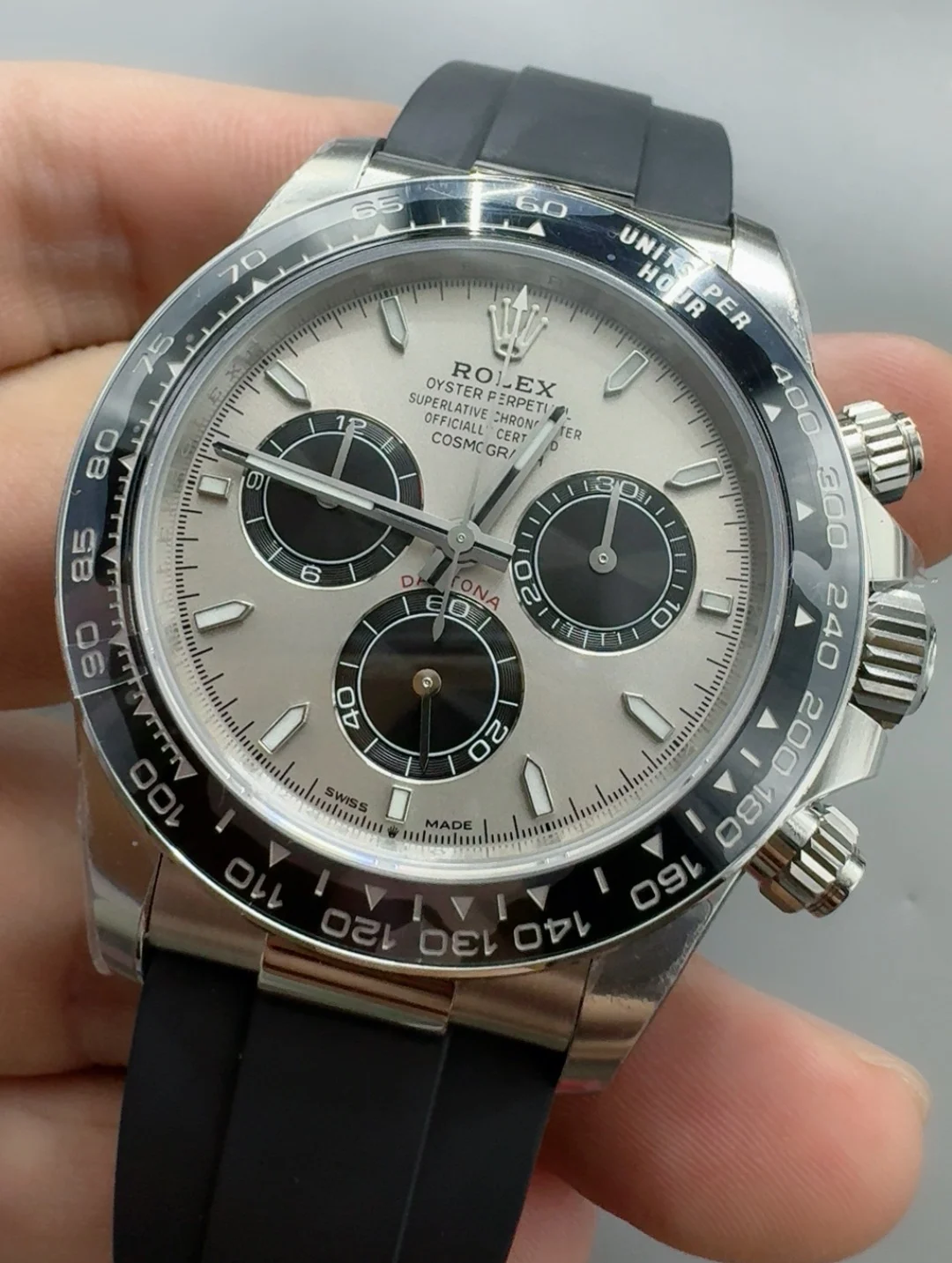 Rolex Daytona Grey Dial — photographed off the sweep