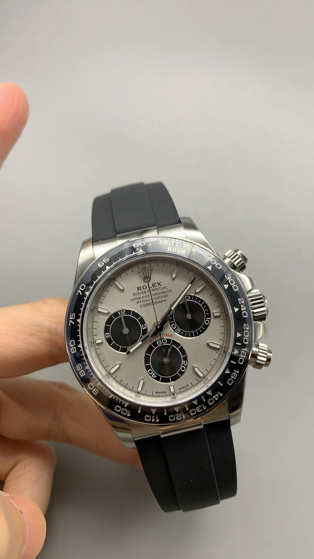 Rolex Daytona Grey Dial — photographed off the sweep