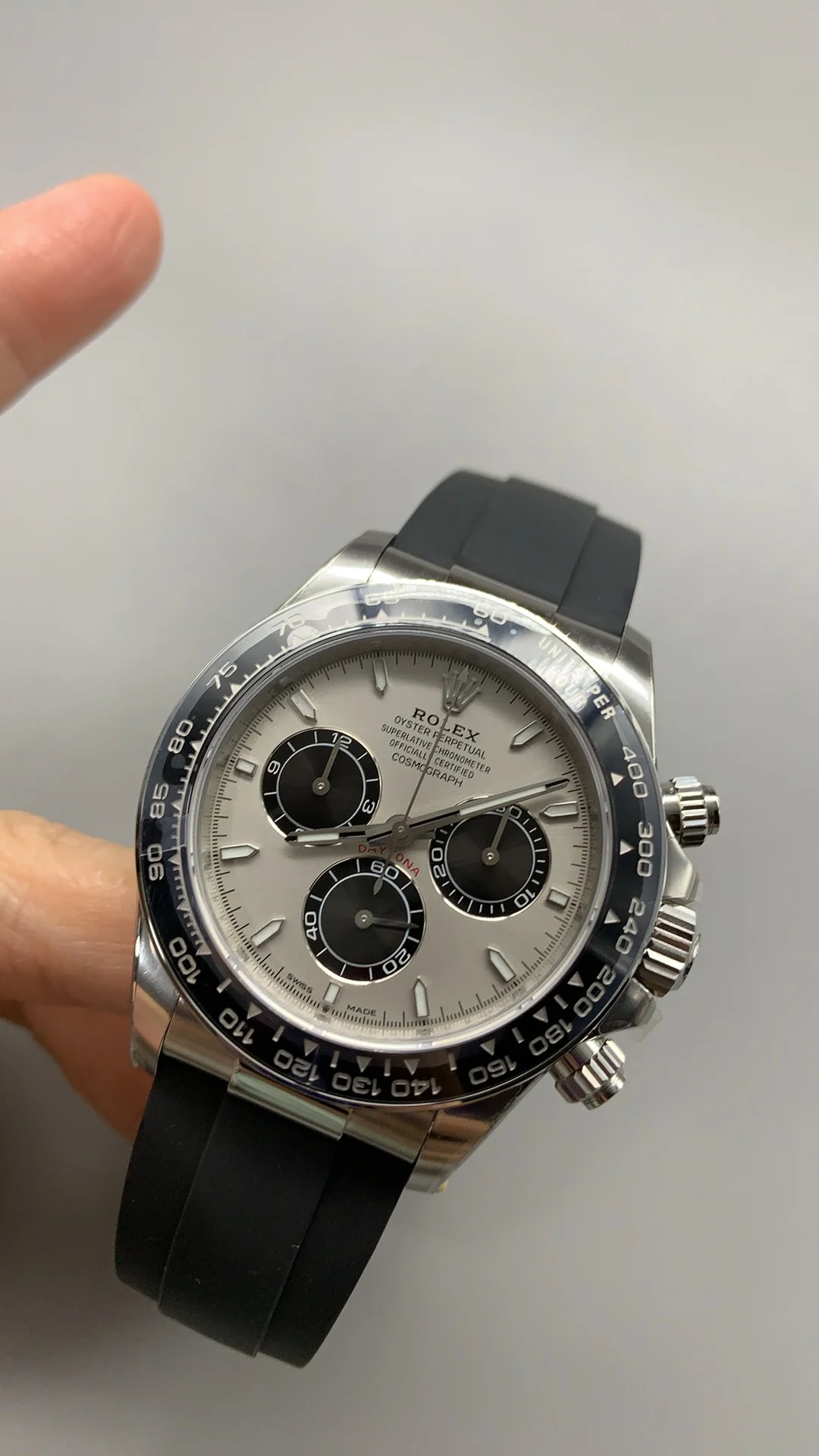 Rolex Daytona Grey Dial — photographed off the sweep