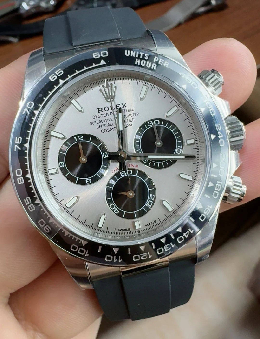 Rolex Daytona Grey Dial — photographed off the sweep