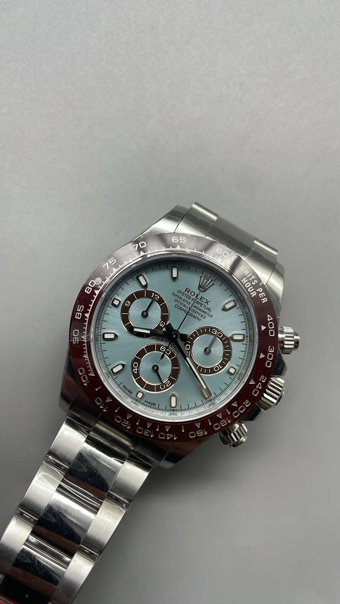 Rolex Daytona Ice Blue Blue Dial — photographed off the sweep