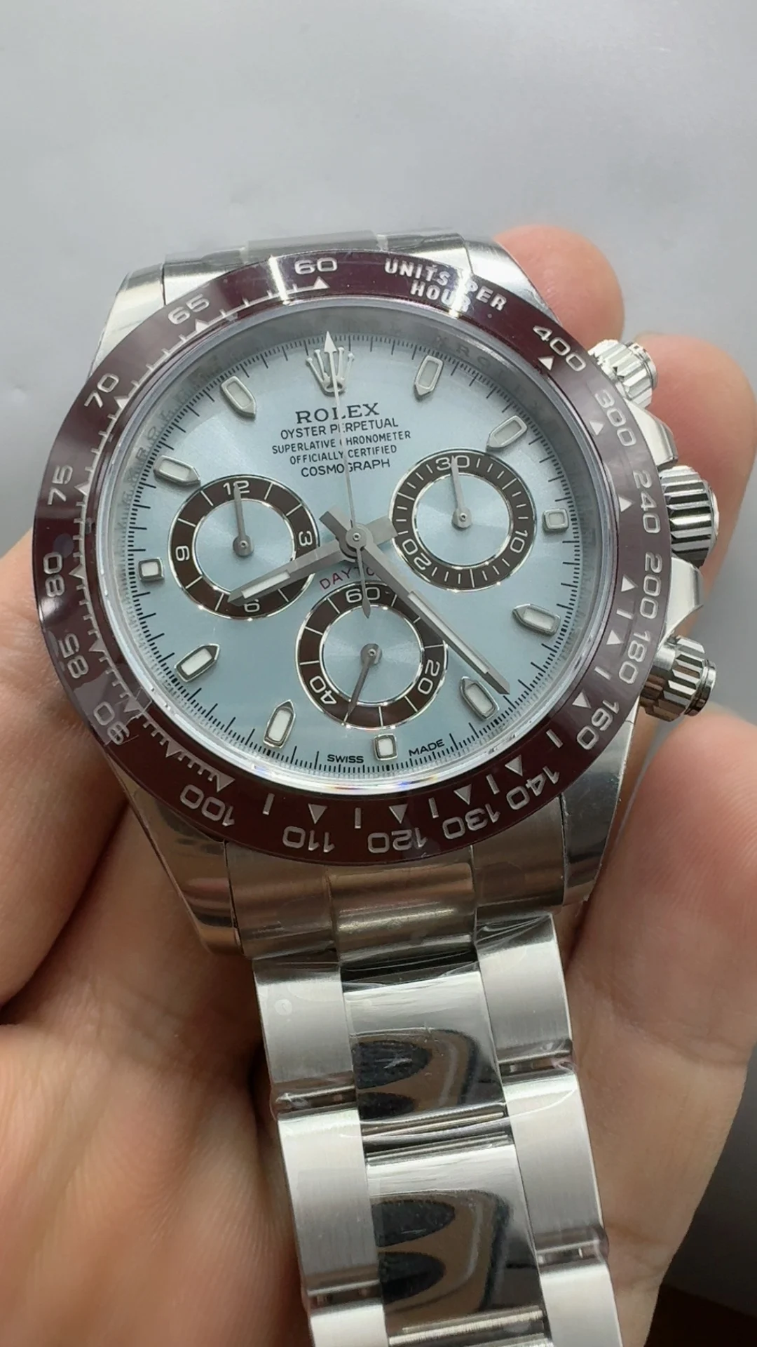 Rolex Daytona Ice Blue Blue Dial — photographed off the sweep