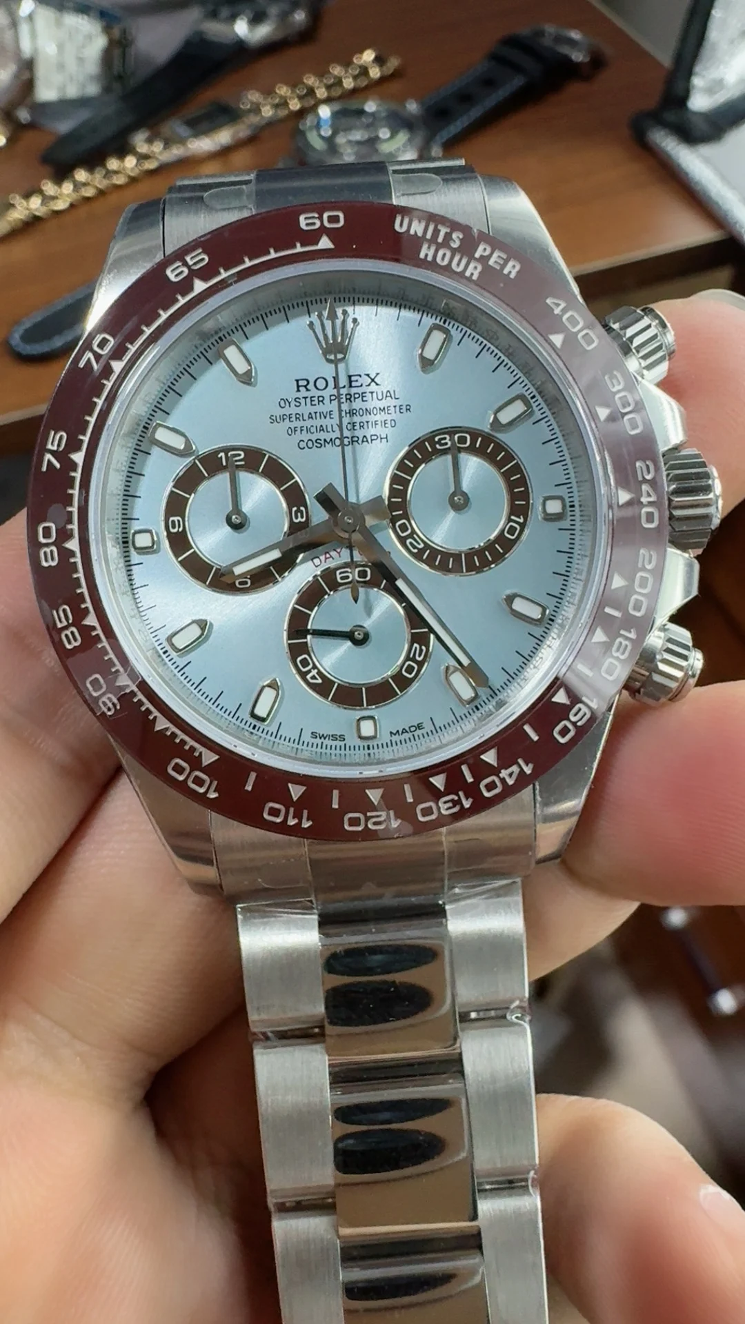 Rolex Daytona Ice Blue Blue Dial — photographed off the sweep