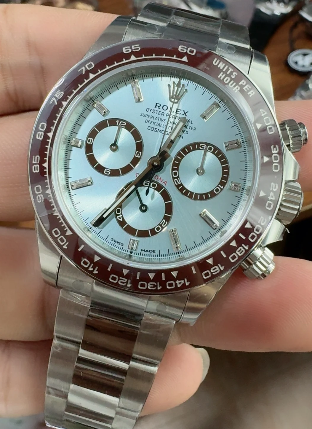 Rolex Daytona Ice Blue Blue Dial — photographed off the sweep
