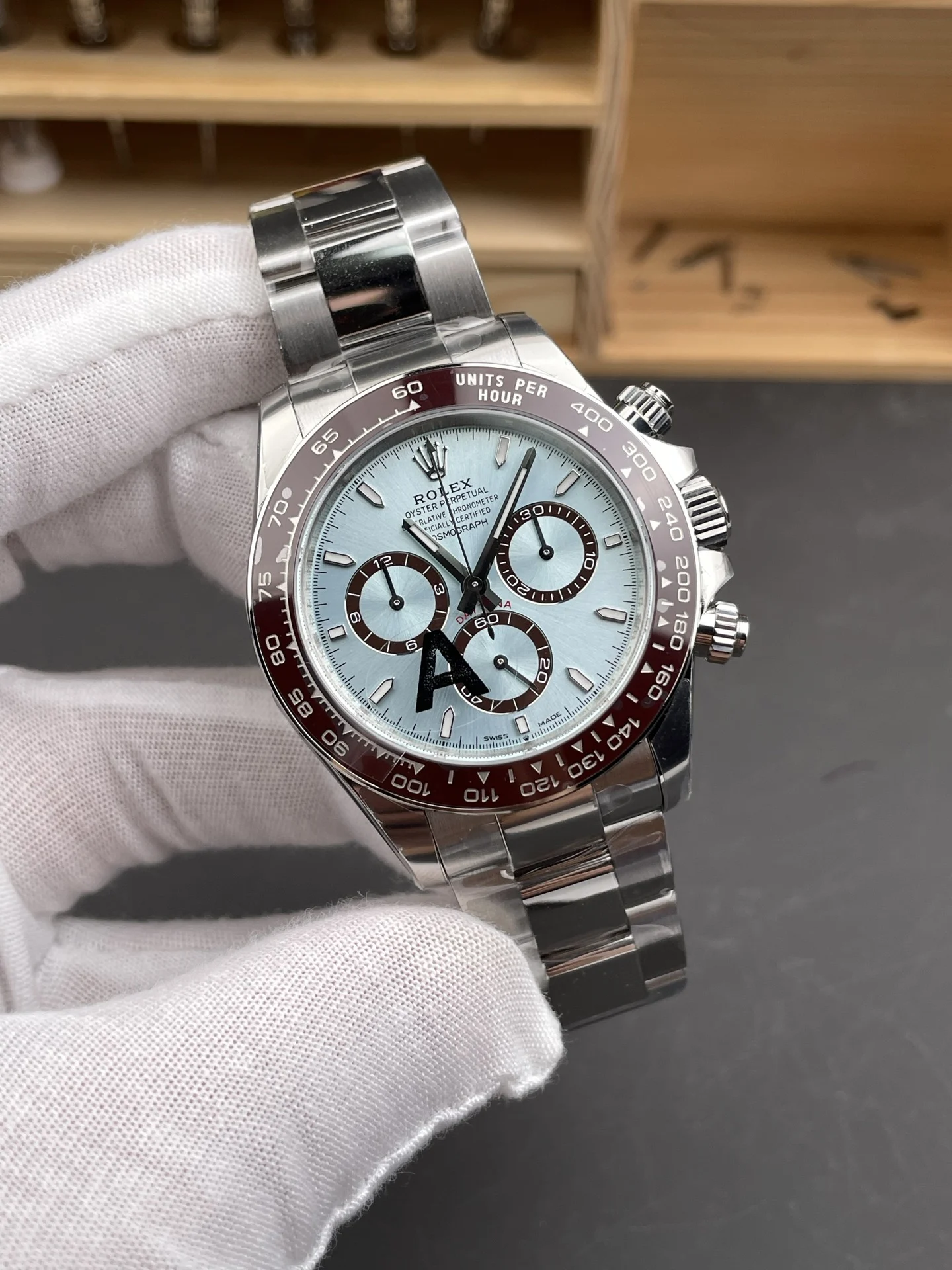 Rolex Daytona Ice Blue Blue Dial 40mm — photographed off the sweep