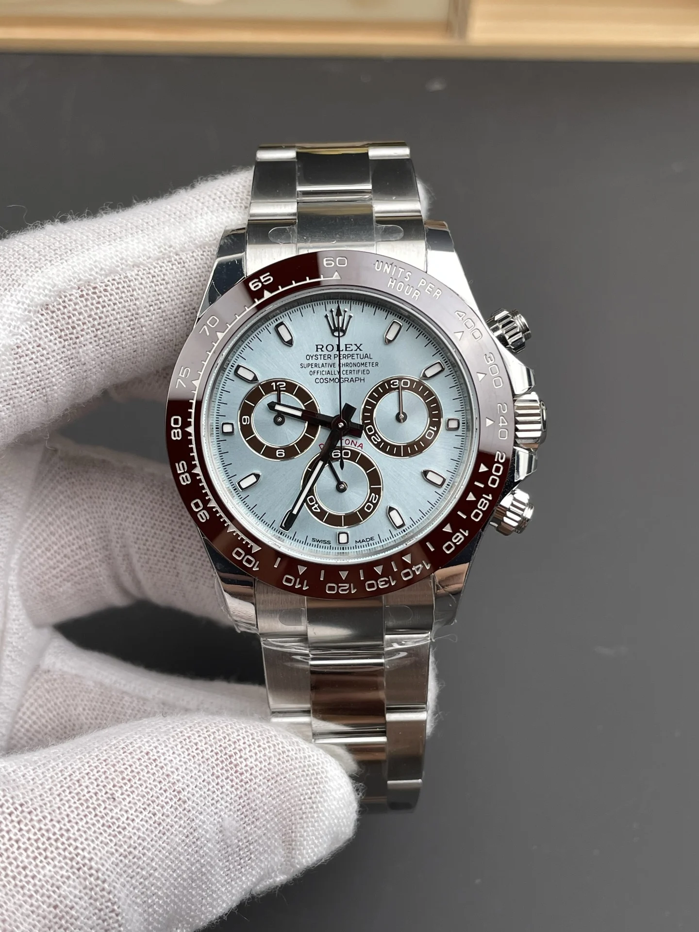 Rolex Daytona Ice Blue Blue Dial 40mm — photographed off the sweep