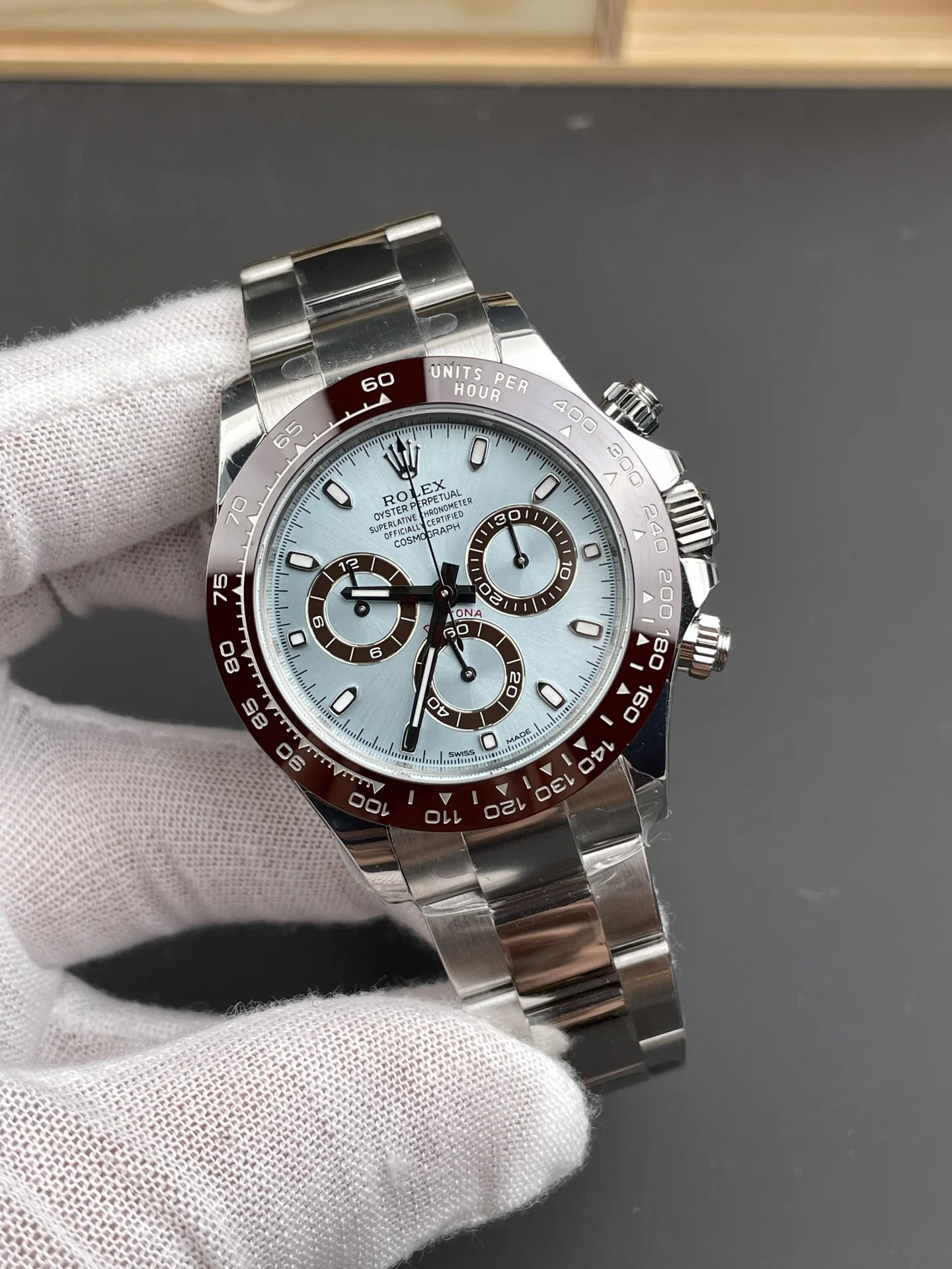 Rolex Daytona Ice Blue Blue Dial 40mm — photographed off the sweep