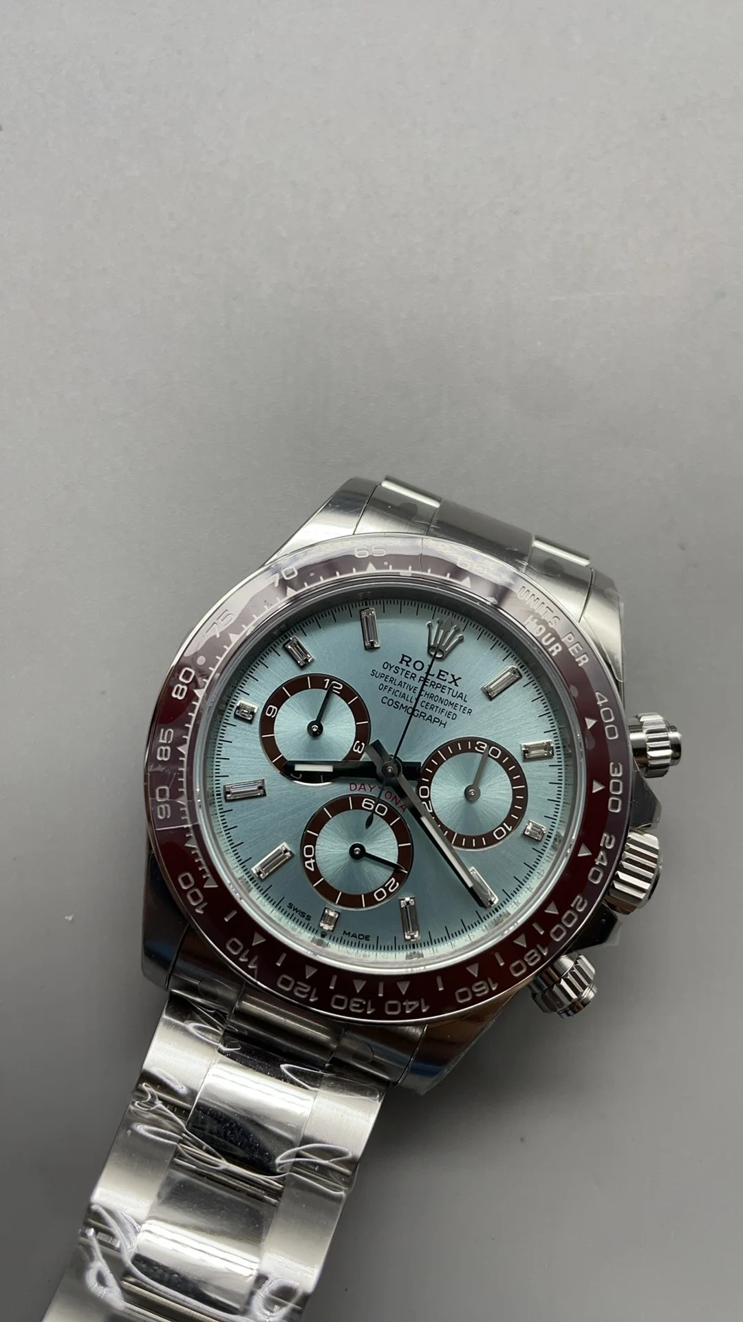 Rolex Daytona Ice Blue Blue Dial — photographed off the sweep